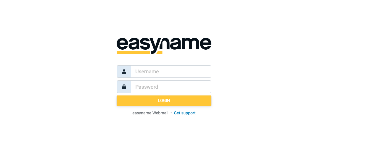 Login-Seite von easyname Webmail mit Eingabefeldern für Benutzername und Passwort.